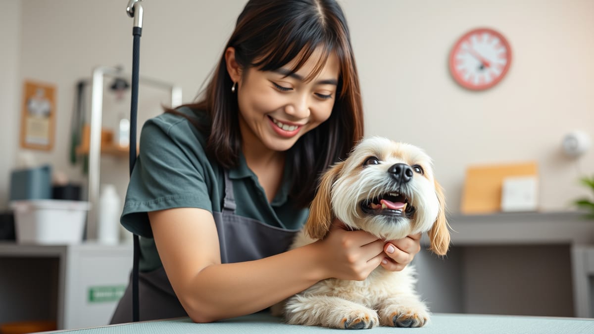 ペットの資格を活かしてトリマーとして犬をケアする様子|ペット資格のおすすめ比較